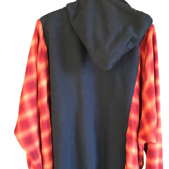 Upcycled Pullover Hoodie, Plus Size: Patchwork Flannel Sweatshirt, Red Plaid - Picture 8 of 13